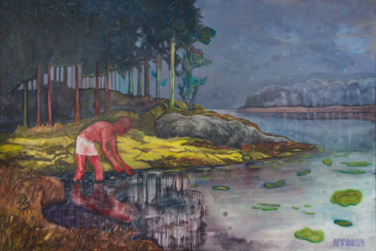 Nikolai Torgersen, Rippled Mirror, olje, akryl og tegnestifter på lerret, 200 x 300 cm