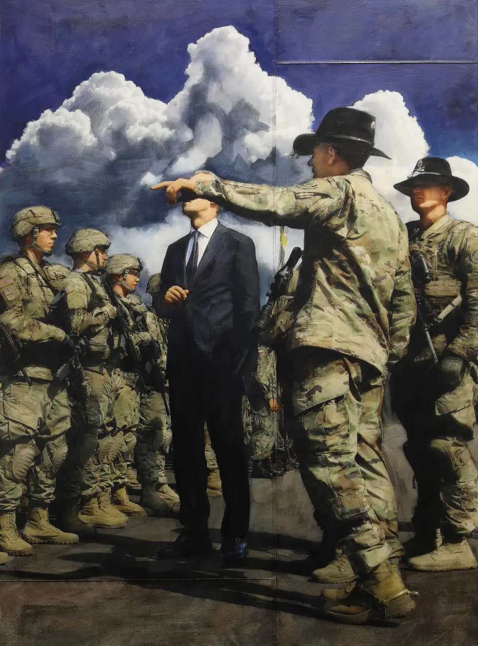 MAKTBALANSE: Over flere år har Per Fronth arbeidet med makt som sentralt tema og har fått lov til å reise sammen med Natos generalsekretær Jens Stoltenberg rundt i verden – som kunstner. Verket Suwalki Corridor (Cumulus), 157 x 213 cm, er hentet fra grenseområdet mellom Polen og Lituania på grensen opp mot Russland.