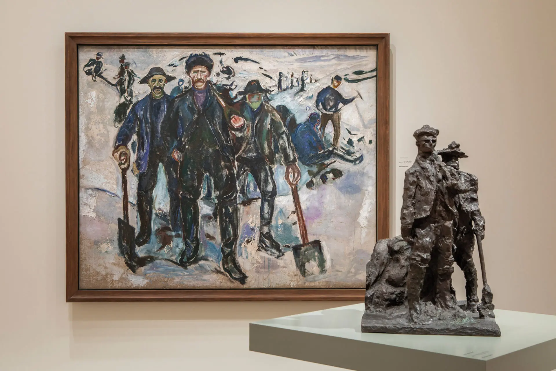 Arbeidere i sne er en del av utstillingen Uendelig i 4. etasje på Munchmuseet. Foto: Munchmuseet.