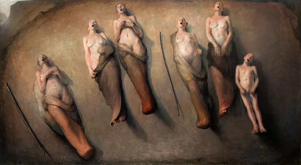 Five singing women. Olje på lerret, 374,5 x 208,5 cm.