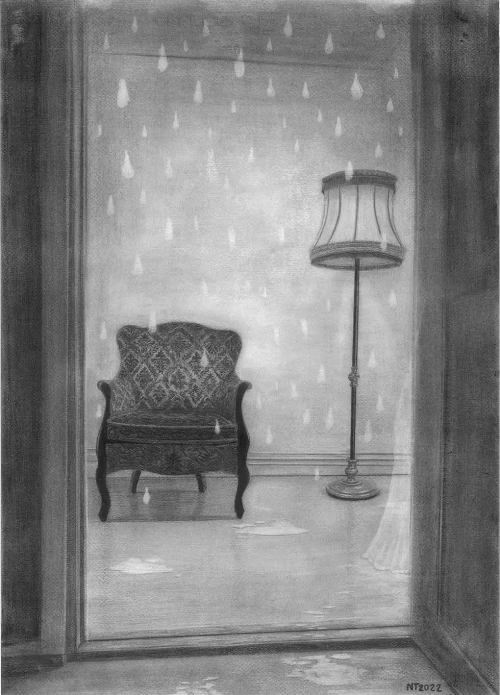 Unattended musical chairs VI, 70 x 50 cm, kull og blyant på papir