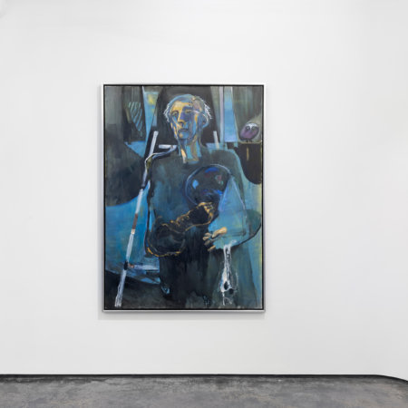 Selvportrett med ugle. Olje på lerret, 120 x 170 cm. Foto: Galleri Brandstrup